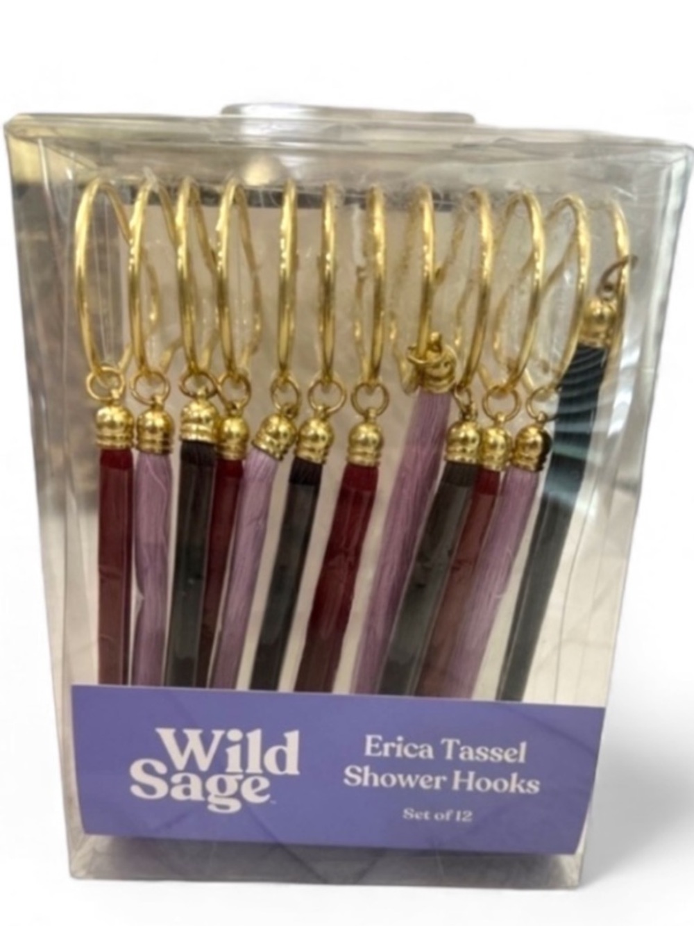Wild Sage Tassel Shower Curtain Hooks Set of 12 Multicolor Gold
